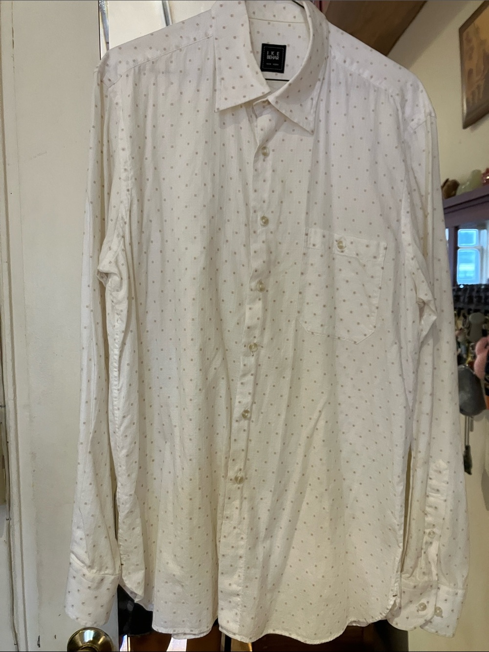 Ikks Men's Cream Shirt with Subtle Dot Print